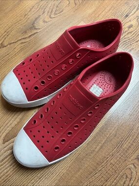 Native Red Slip-On Casual Sneakers with White Toe Cap